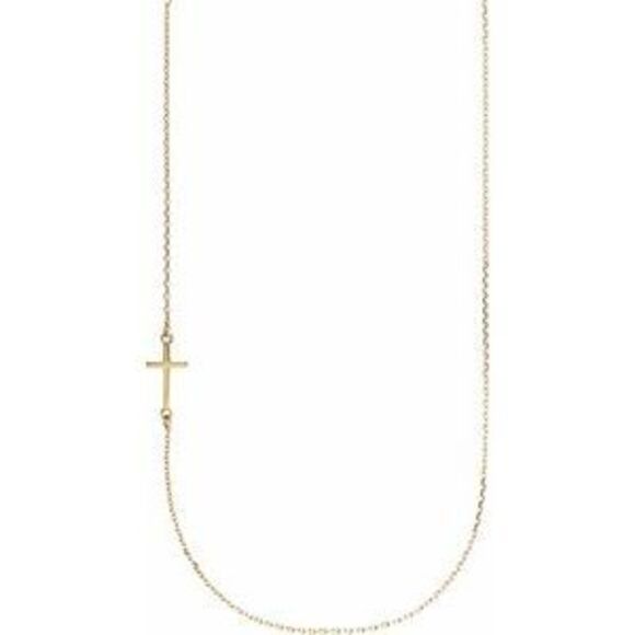 Kazi Luxury Radiant 14K Yellow Gold Off-Center Sideways Cross Necklace (16)